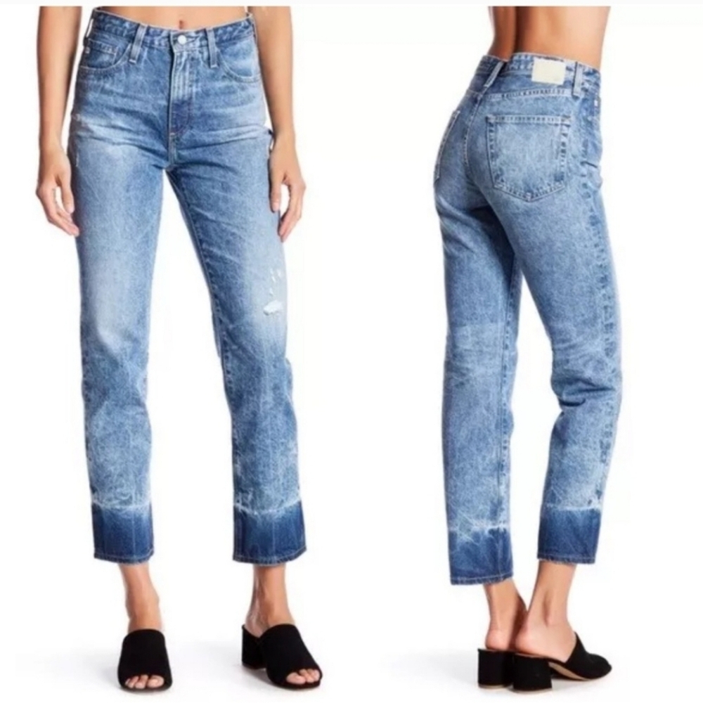 ADRIANO GOLDSCHMIED Phoebe dip dye aged distressed cropped cotton denim jeans